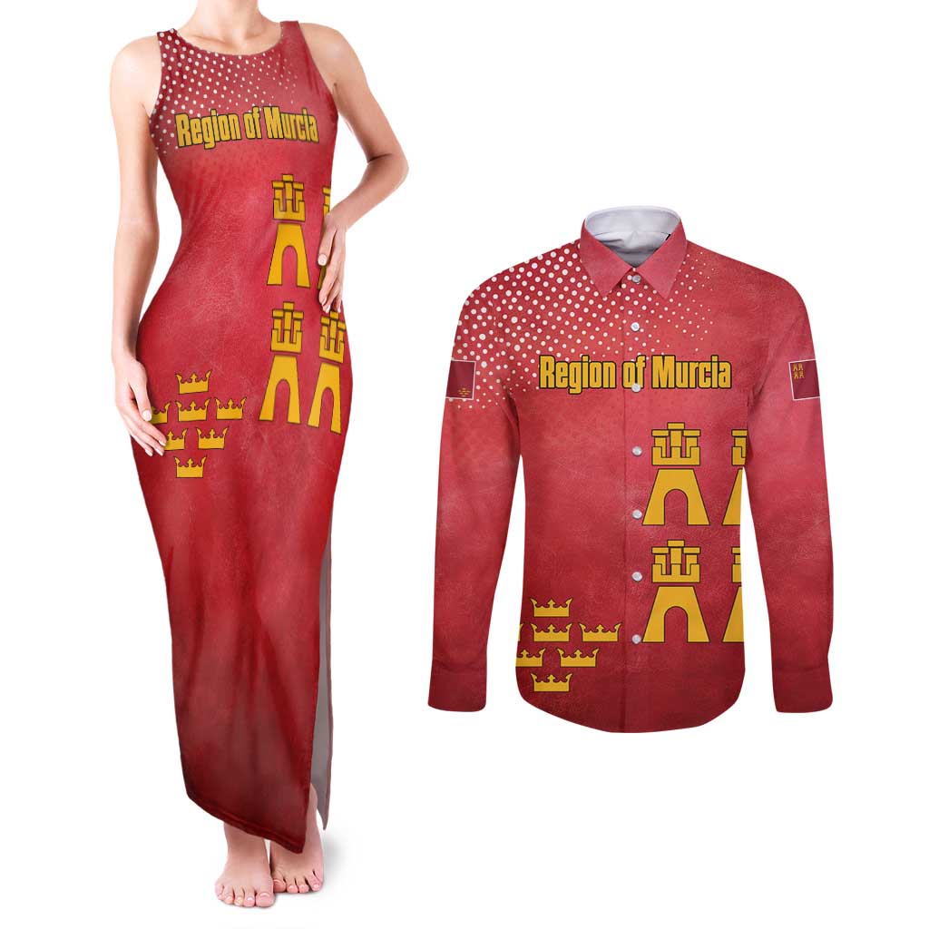 Region of Murcia Flag Couples Matching Tank Maxi Dress and Long Sleeve Button Shirt Autonomous Community of Spain - Wonder Print Shop