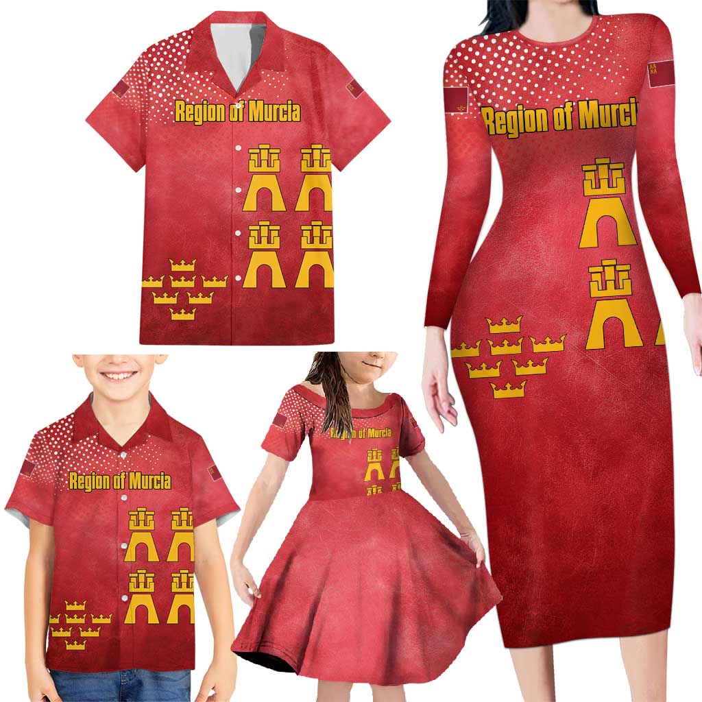 Region of Murcia Flag Family Matching Long Sleeve Bodycon Dress and Hawaiian Shirt Autonomous Community of Spain - Wonder Print Shop