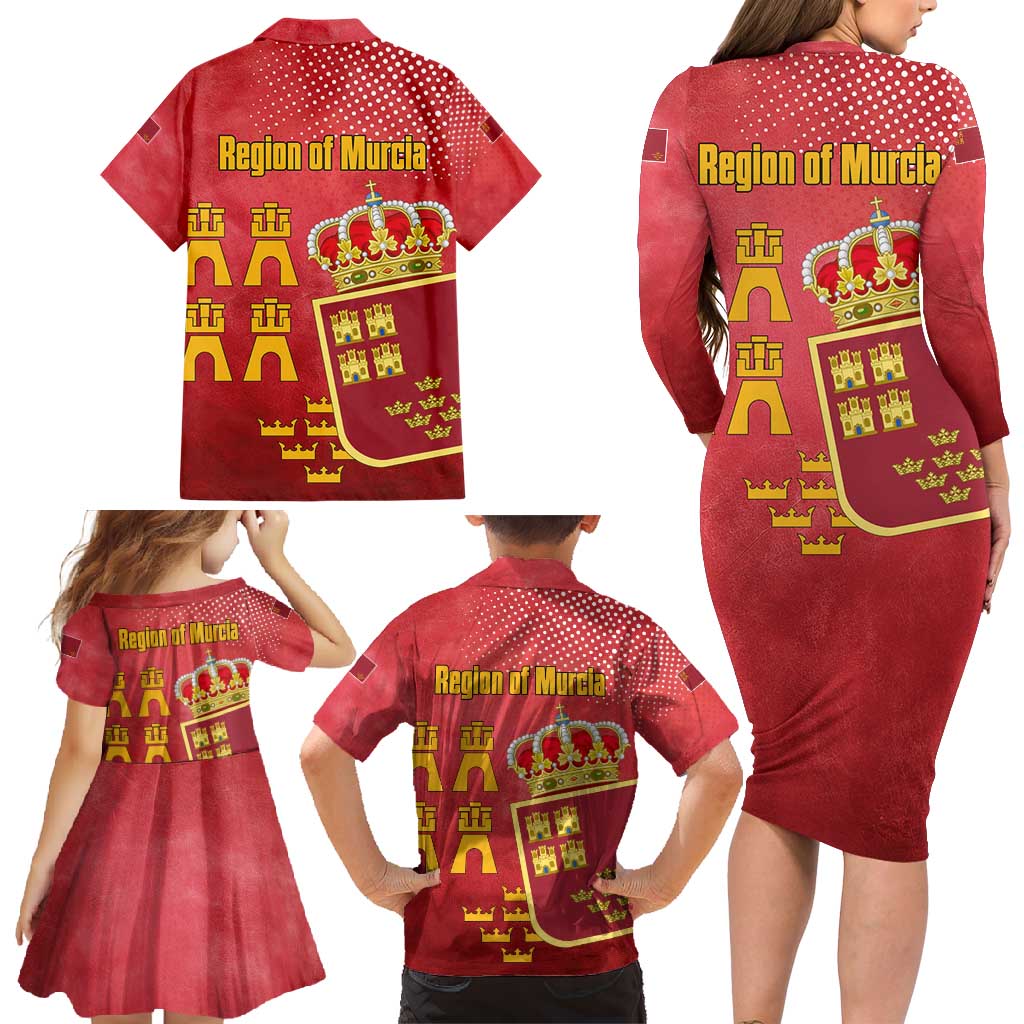 Region of Murcia Flag Family Matching Long Sleeve Bodycon Dress and Hawaiian Shirt Autonomous Community of Spain - Wonder Print Shop