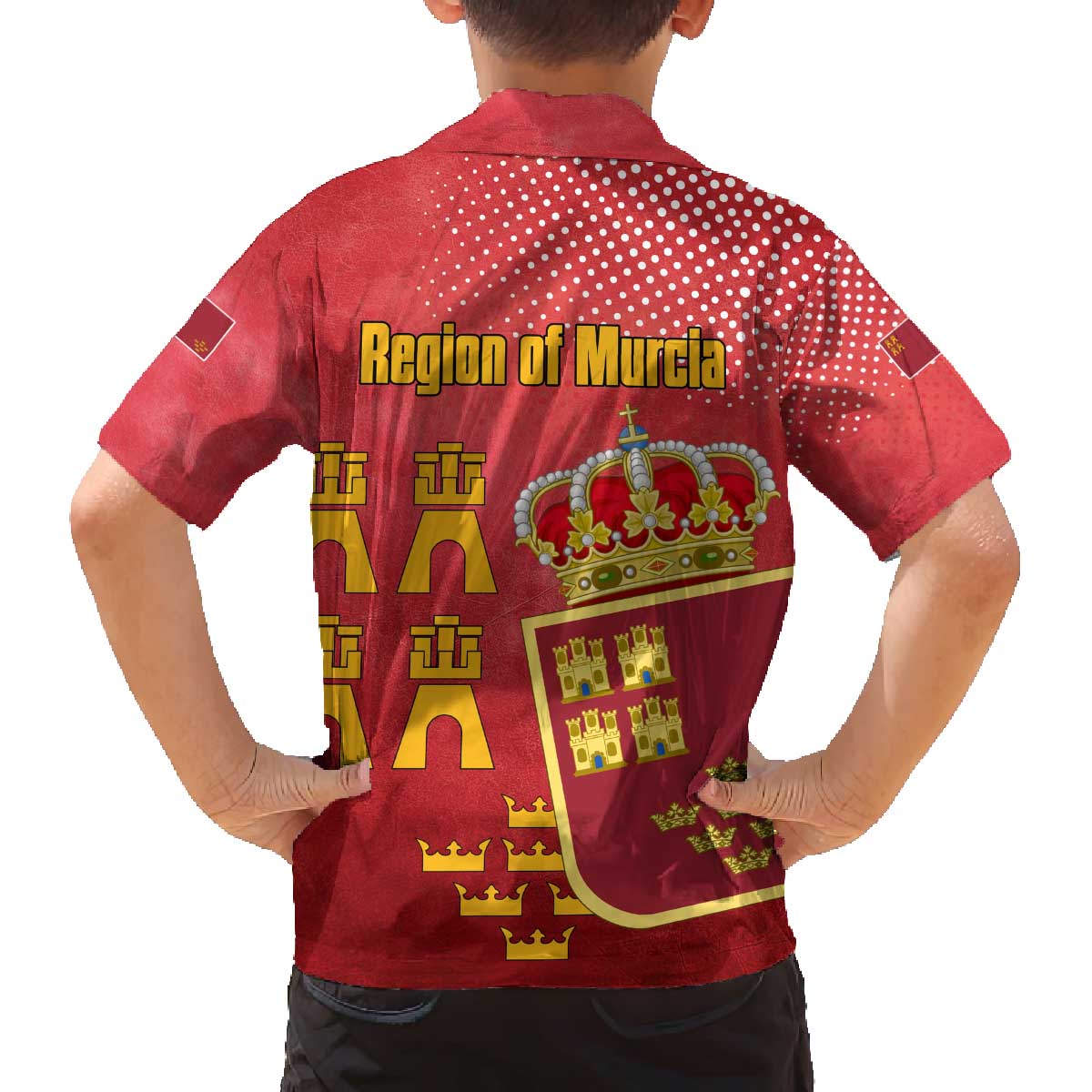 Region of Murcia Flag Family Matching Off The Shoulder Long Sleeve Dress and Hawaiian Shirt Autonomous Community of Spain - Wonder Print Shop