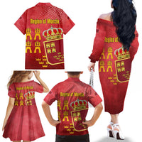 Region of Murcia Flag Family Matching Off The Shoulder Long Sleeve Dress and Hawaiian Shirt Autonomous Community of Spain - Wonder Print Shop