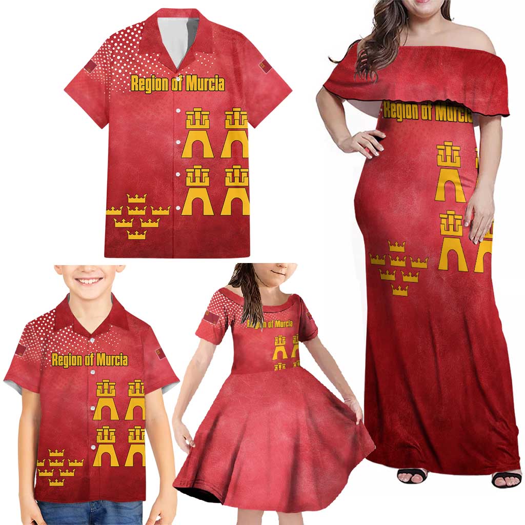 Region of Murcia Flag Family Matching Off Shoulder Maxi Dress and Hawaiian Shirt Autonomous Community of Spain - Wonder Print Shop