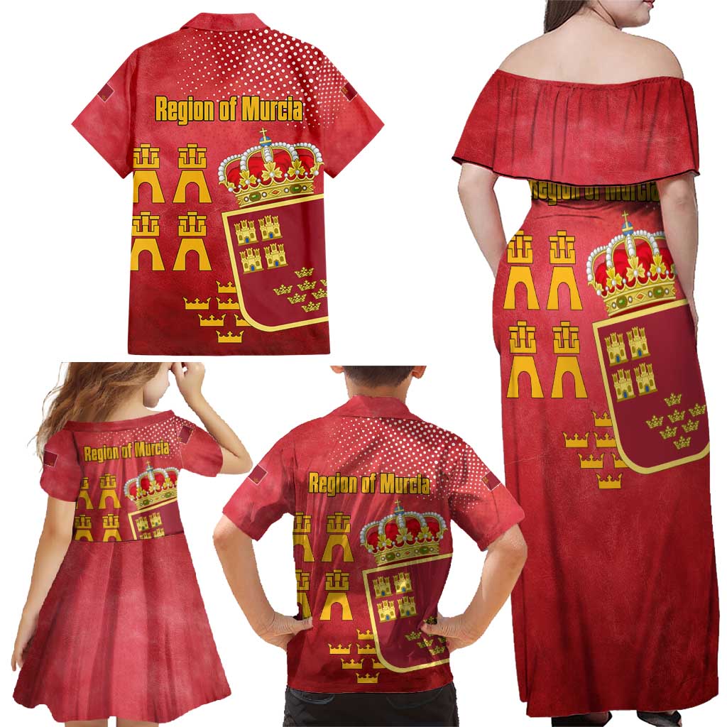 Region of Murcia Flag Family Matching Off Shoulder Maxi Dress and Hawaiian Shirt Autonomous Community of Spain - Wonder Print Shop
