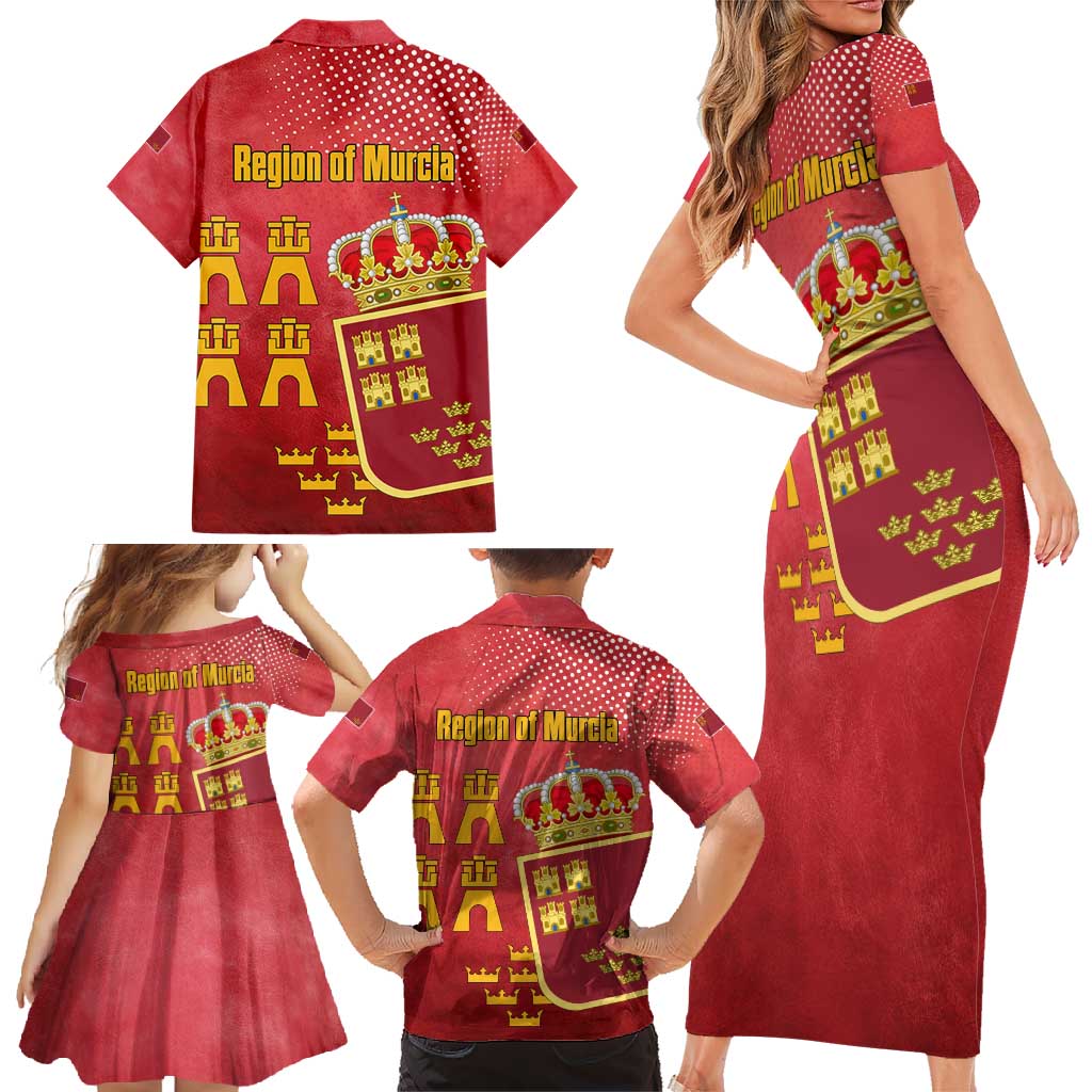 Region of Murcia Flag Family Matching Short Sleeve Bodycon Dress and Hawaiian Shirt Autonomous Community of Spain - Wonder Print Shop