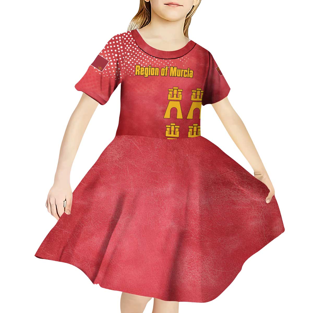 Region of Murcia Flag Kid Short Sleeve Dress Autonomous Community of Spain - Wonder Print Shop