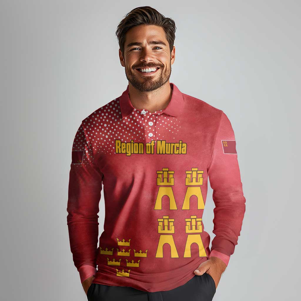 Region of Murcia Flag Long Sleeve Polo Shirt Autonomous Community of Spain - Wonder Print Shop