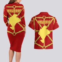 Navarre Flag Couples Matching Long Sleeve Bodycon Dress and Hawaiian Shirt Autonomous Community of Spain - Wonder Print Shop