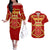 Navarre Flag Couples Matching Off The Shoulder Long Sleeve Dress and Hawaiian Shirt Autonomous Community of Spain - Wonder Print Shop