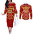 Navarre Flag Couples Matching Off The Shoulder Long Sleeve Dress and Long Sleeve Button Shirt Autonomous Community of Spain - Wonder Print Shop