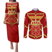 Navarre Flag Couples Matching Puletasi and Long Sleeve Button Shirt Autonomous Community of Spain - Wonder Print Shop