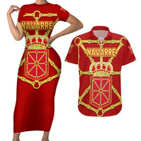Navarre Flag Couples Matching Short Sleeve Bodycon Dress and Hawaiian Shirt Autonomous Community of Spain - Wonder Print Shop