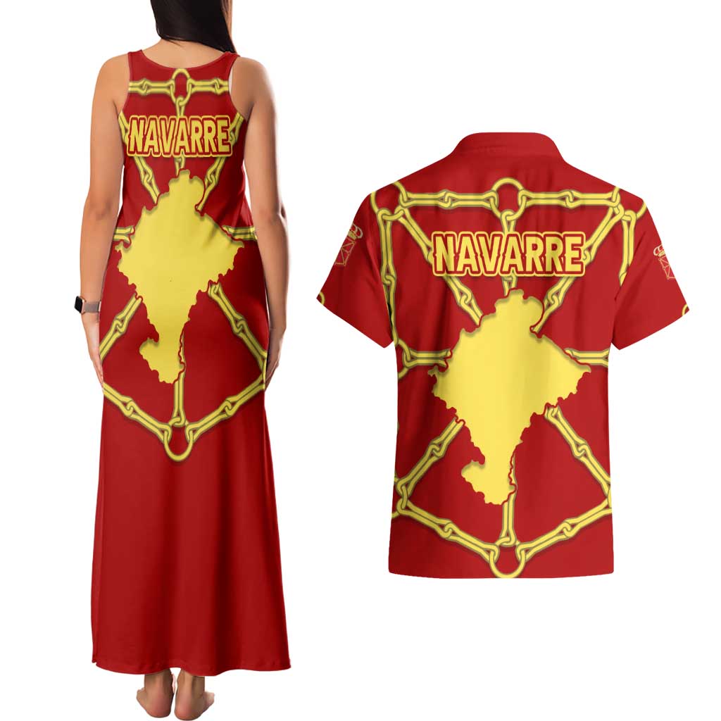Navarre Flag Couples Matching Tank Maxi Dress and Hawaiian Shirt Autonomous Community of Spain - Wonder Print Shop