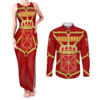 Navarre Flag Couples Matching Tank Maxi Dress and Long Sleeve Button Shirt Autonomous Community of Spain - Wonder Print Shop
