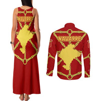 Navarre Flag Couples Matching Tank Maxi Dress and Long Sleeve Button Shirt Autonomous Community of Spain - Wonder Print Shop