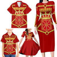 Navarre Flag Family Matching Long Sleeve Bodycon Dress and Hawaiian Shirt Autonomous Community of Spain - Wonder Print Shop