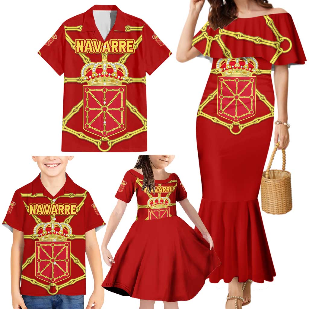 Navarre Flag Family Matching Mermaid Dress and Hawaiian Shirt Autonomous Community of Spain - Wonder Print Shop