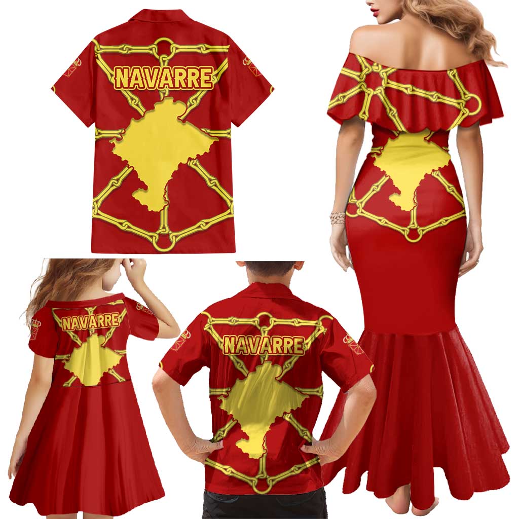 Navarre Flag Family Matching Mermaid Dress and Hawaiian Shirt Autonomous Community of Spain - Wonder Print Shop