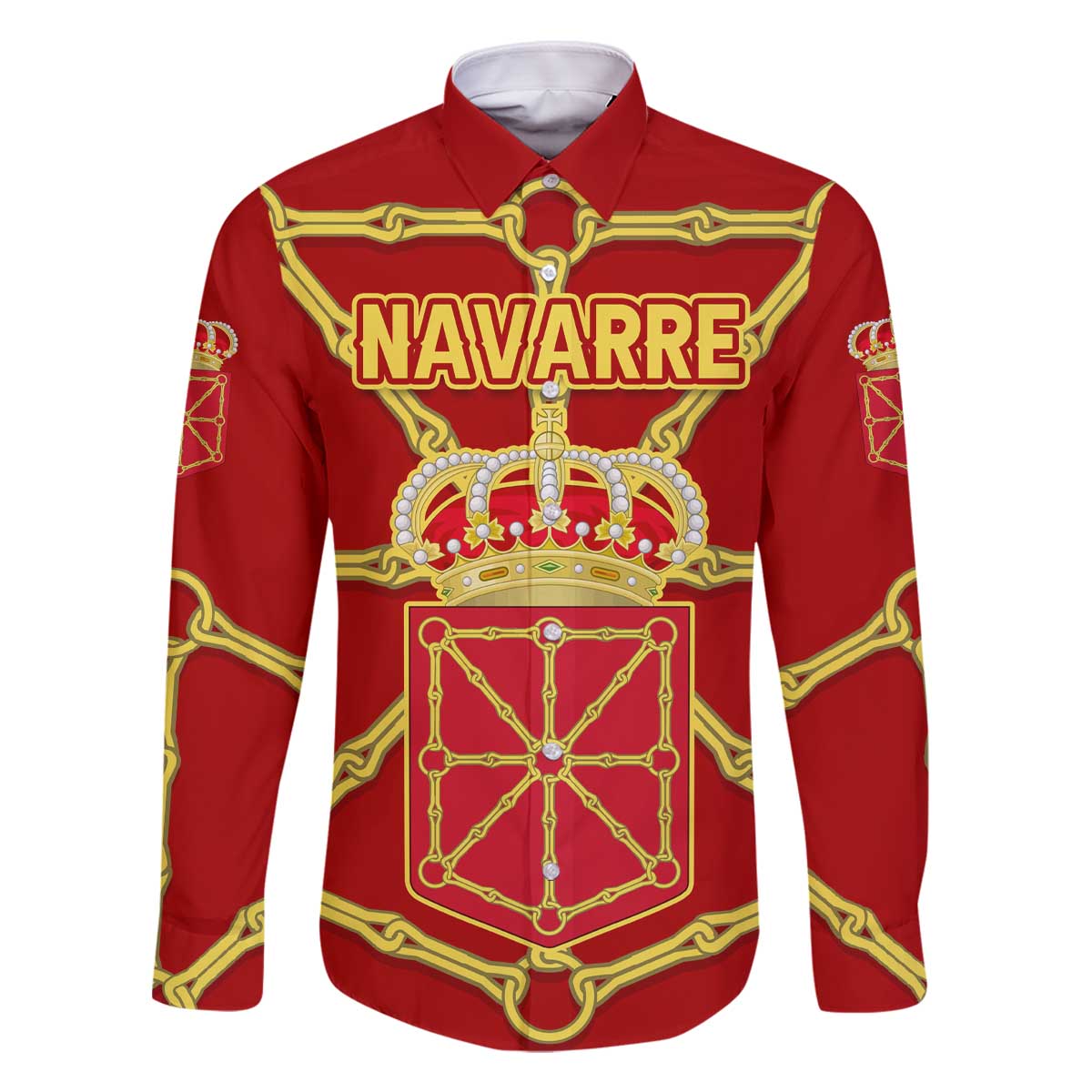 Navarre Flag Family Matching Off The Shoulder Long Sleeve Dress and Hawaiian Shirt Autonomous Community of Spain - Wonder Print Shop