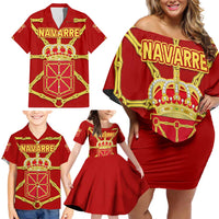 Navarre Flag Family Matching Off Shoulder Short Dress and Hawaiian Shirt Autonomous Community of Spain - Wonder Print Shop