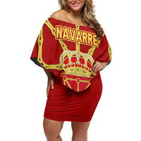 Navarre Flag Family Matching Off Shoulder Short Dress and Hawaiian Shirt Autonomous Community of Spain - Wonder Print Shop