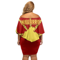 Navarre Flag Family Matching Off Shoulder Short Dress and Hawaiian Shirt Autonomous Community of Spain - Wonder Print Shop