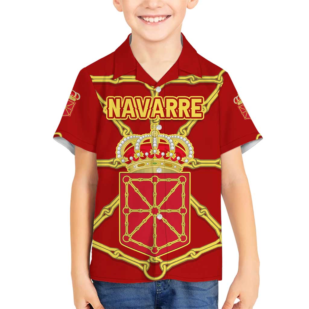 Navarre Flag Family Matching Off Shoulder Short Dress and Hawaiian Shirt Autonomous Community of Spain - Wonder Print Shop