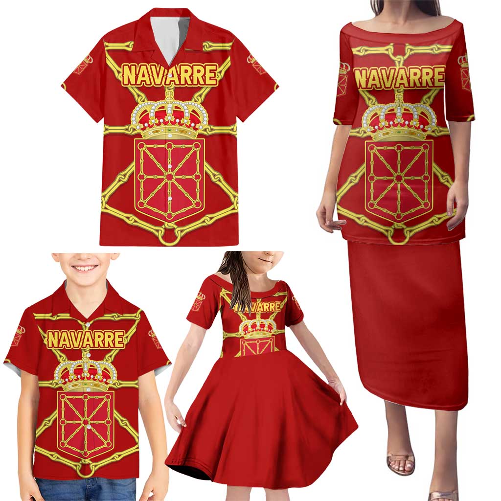 Navarre Flag Family Matching Puletasi and Hawaiian Shirt Autonomous Community of Spain - Wonder Print Shop