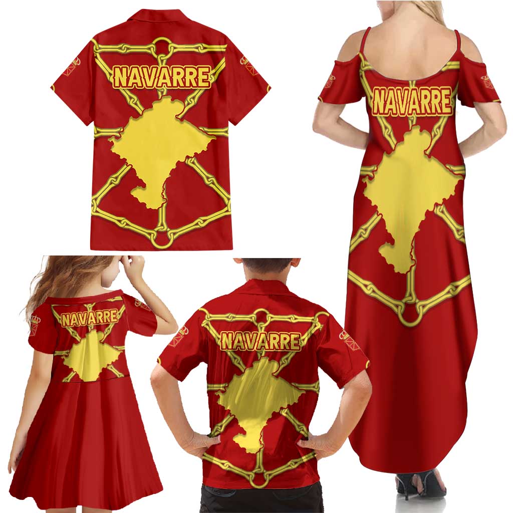 Navarre Flag Family Matching Summer Maxi Dress and Hawaiian Shirt Autonomous Community of Spain - Wonder Print Shop
