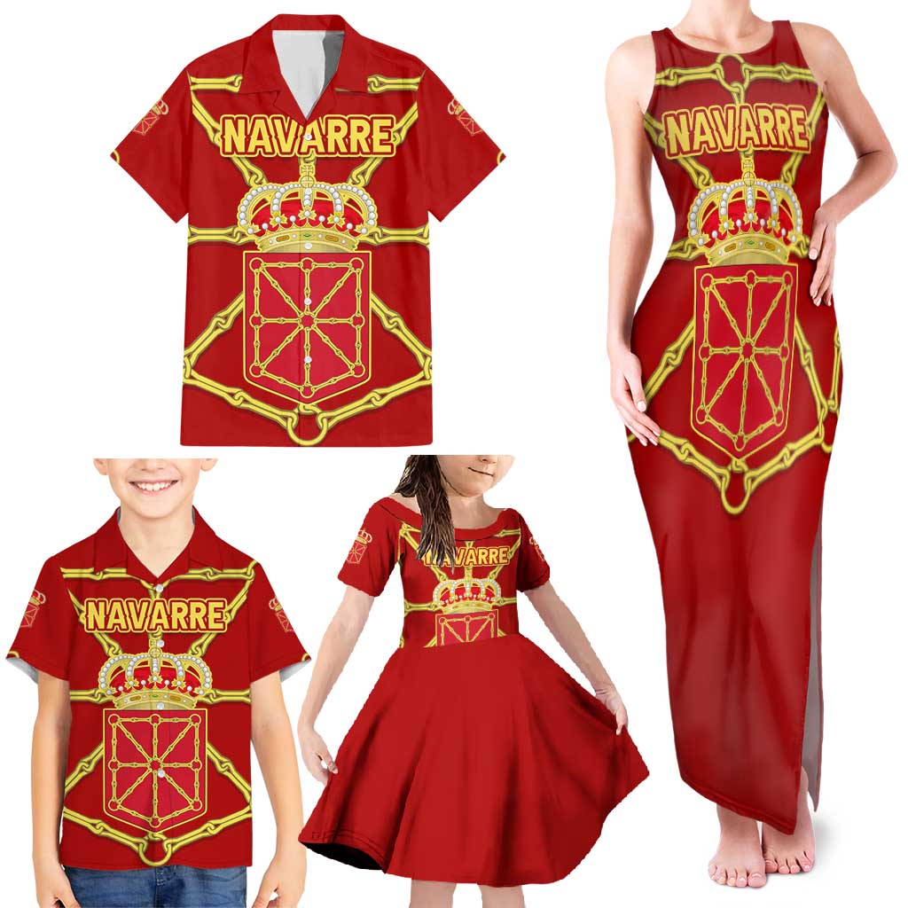 Navarre Flag Family Matching Tank Maxi Dress and Hawaiian Shirt Autonomous Community of Spain - Wonder Print Shop