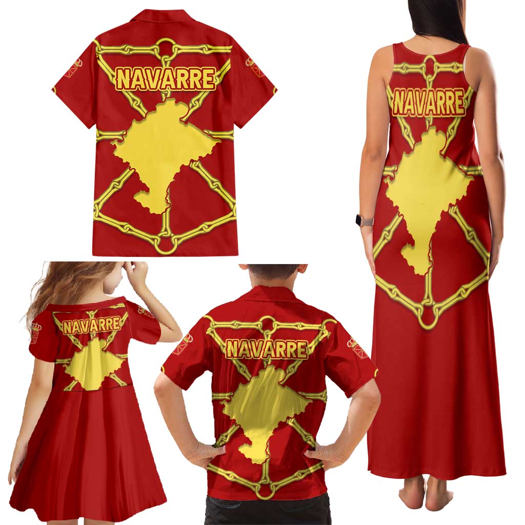 Navarre Flag Family Matching Tank Maxi Dress and Hawaiian Shirt Autonomous Community of Spain - Wonder Print Shop