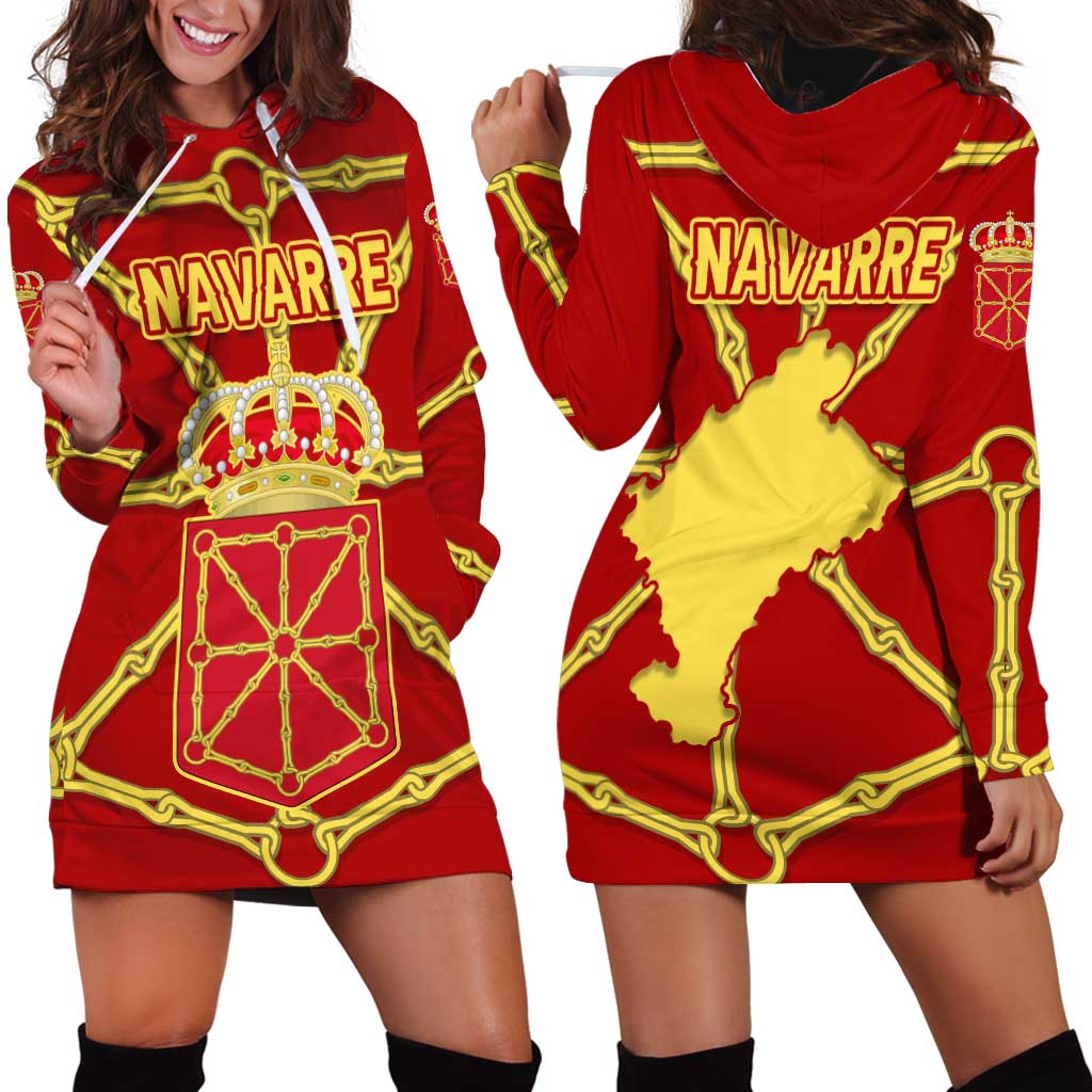 Navarre Flag Hoodie Dress Autonomous Community of Spain - Wonder Print Shop
