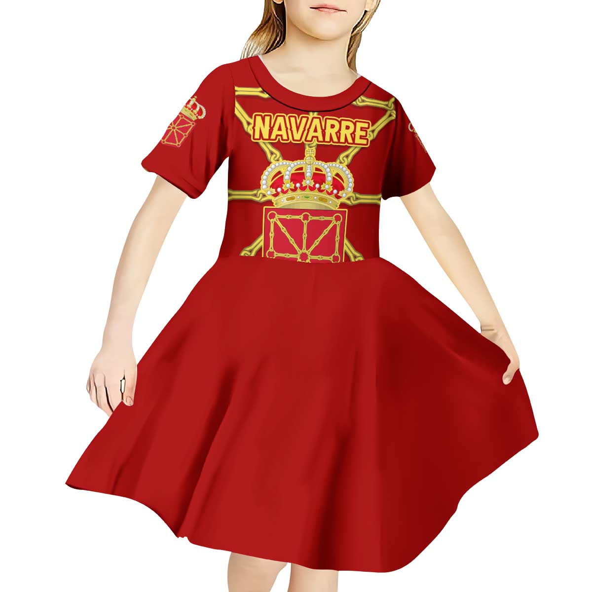 Navarre Flag Kid Short Sleeve Dress Autonomous Community of Spain - Wonder Print Shop