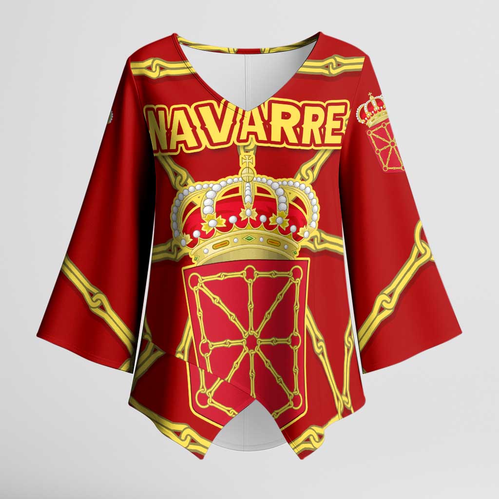 Navarre Flag Kimono Sleeve Blouse Autonomous Community of Spain - Wonder Print Shop