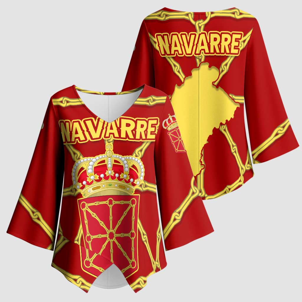 Navarre Flag Kimono Sleeve Blouse Autonomous Community of Spain - Wonder Print Shop