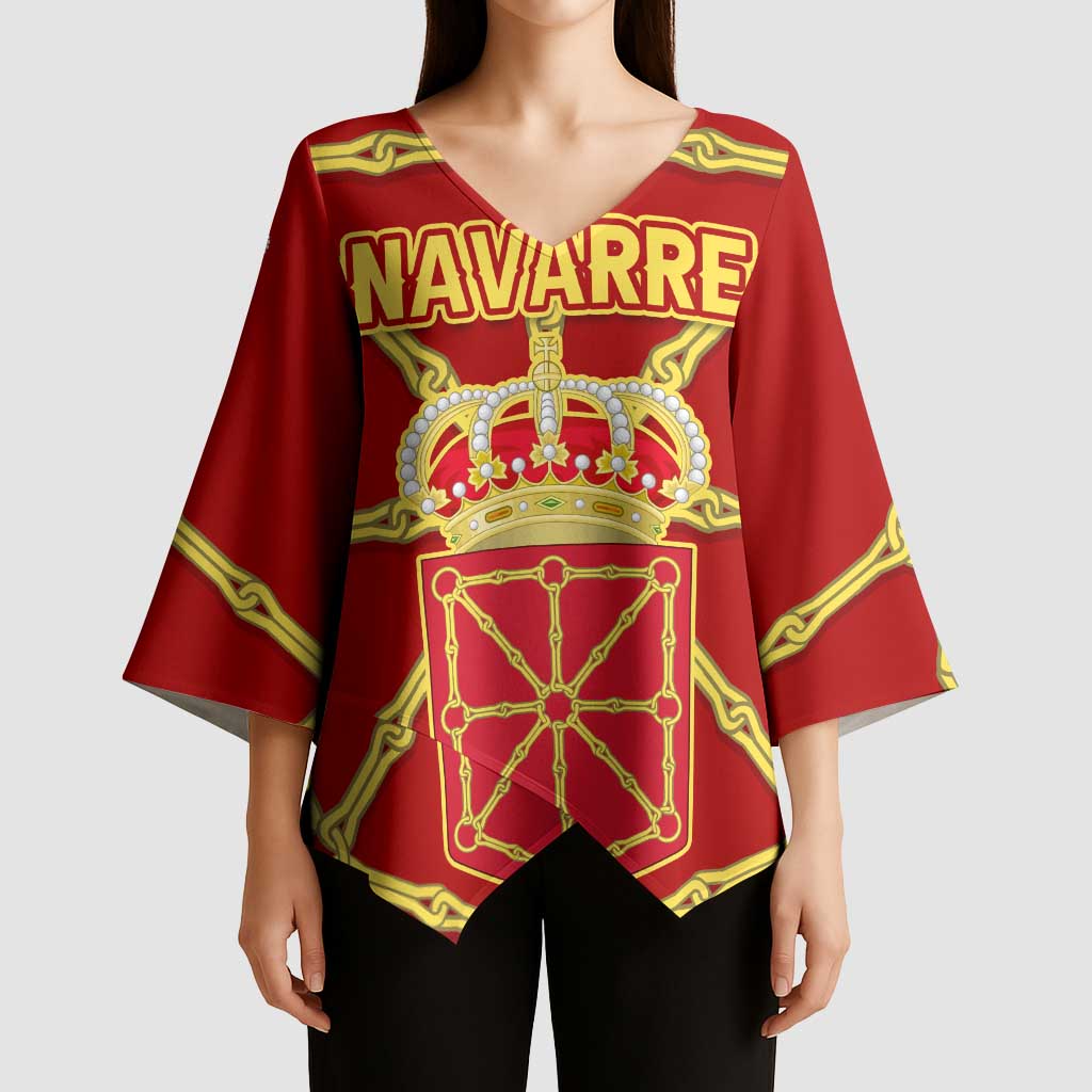 Navarre Flag Kimono Sleeve Blouse Autonomous Community of Spain - Wonder Print Shop