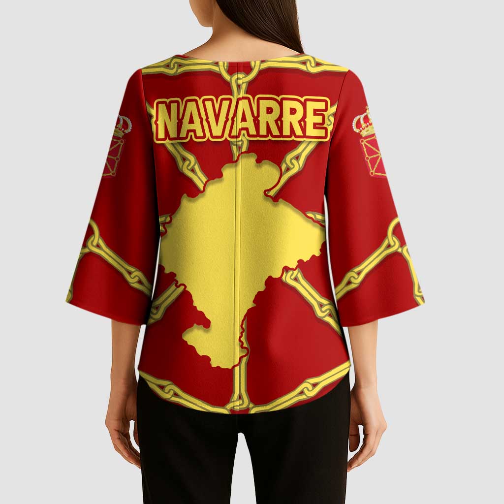 Navarre Flag Kimono Sleeve Blouse Autonomous Community of Spain - Wonder Print Shop
