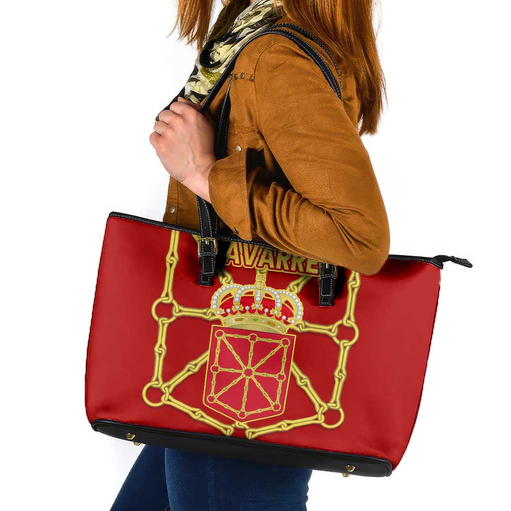 Navarre Flag Leather Tote Bag Autonomous Community of Spain - Wonder Print Shop