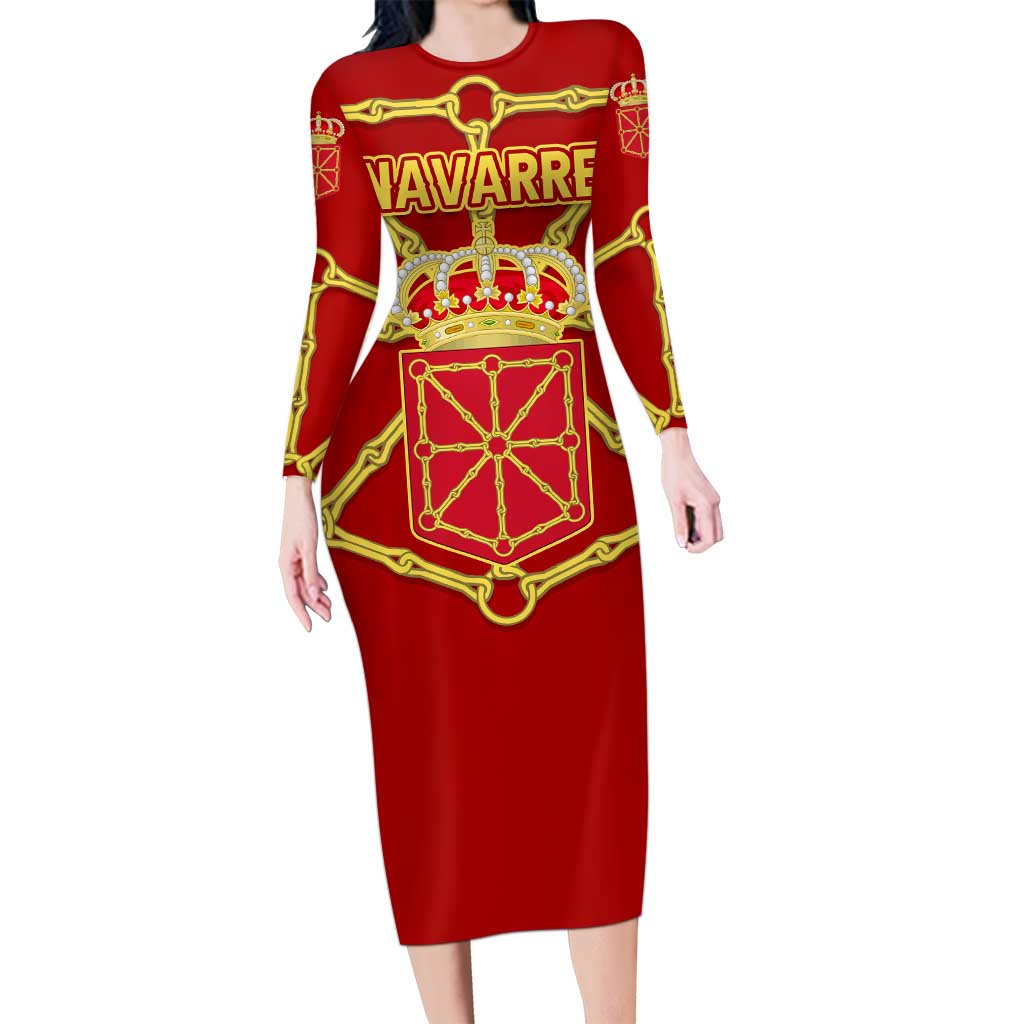 Navarre Flag Long Sleeve Bodycon Dress Autonomous Community of Spain - Wonder Print Shop