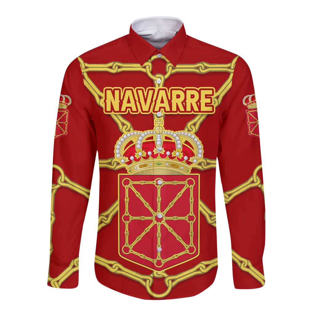 Navarre Flag Long Sleeve Button Shirt Autonomous Community of Spain - Wonder Print Shop