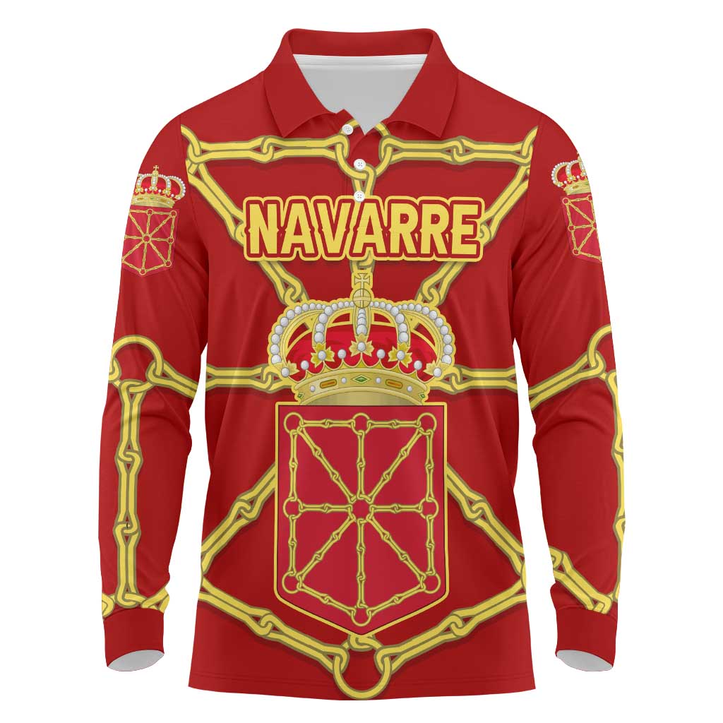Navarre Flag Long Sleeve Polo Shirt Autonomous Community of Spain - Wonder Print Shop