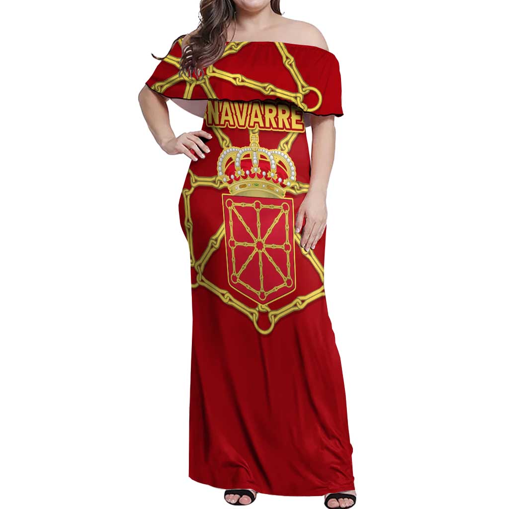 Navarre Flag Off Shoulder Maxi Dress Autonomous Community of Spain - Wonder Print Shop