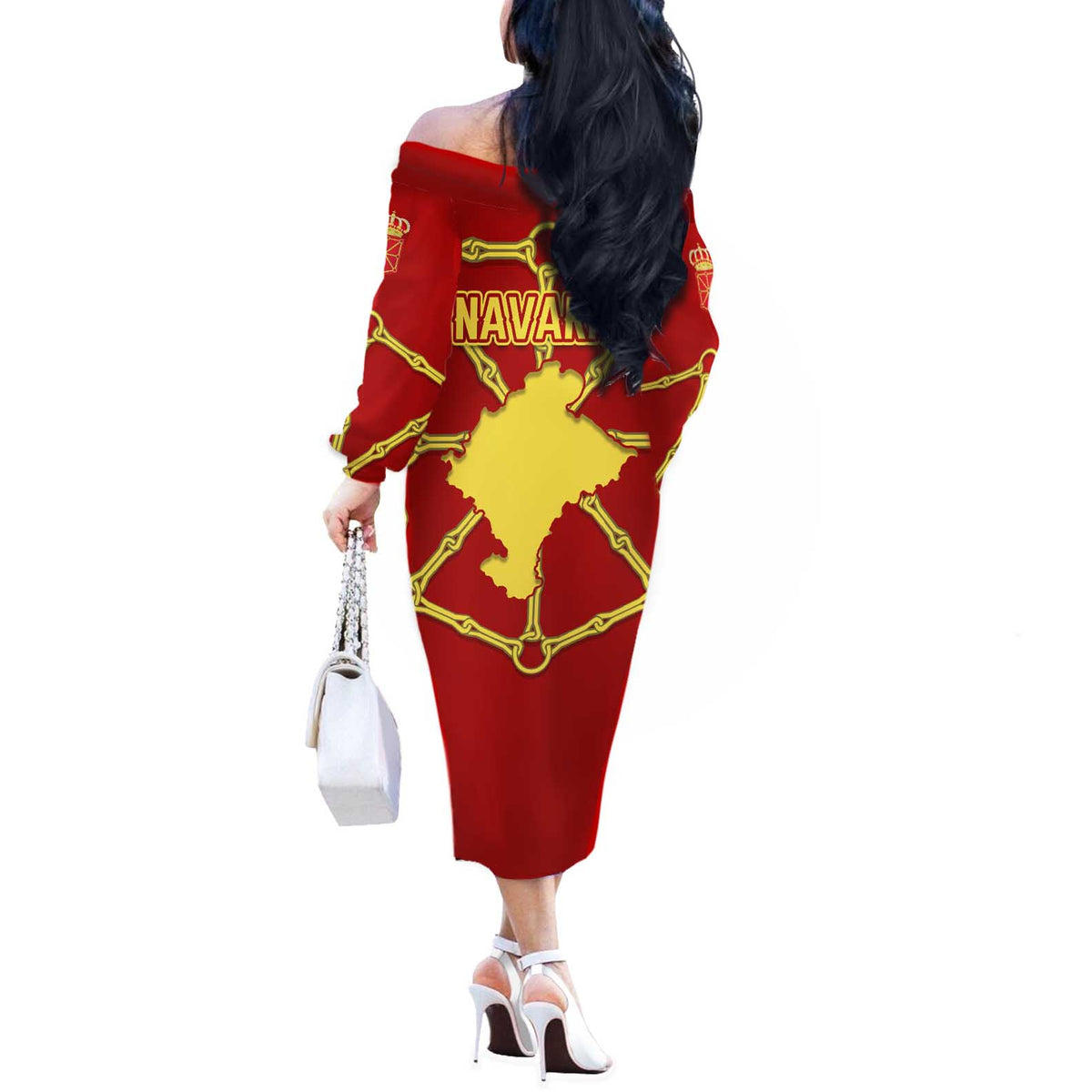 Navarre Flag Off The Shoulder Long Sleeve Dress Autonomous Community of Spain - Wonder Print Shop