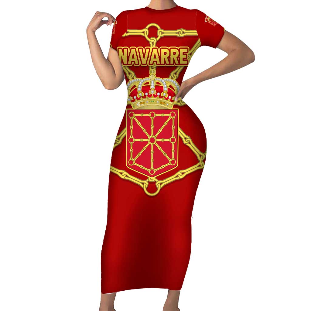Navarre Flag Short Sleeve Bodycon Dress Autonomous Community of Spain - Wonder Print Shop