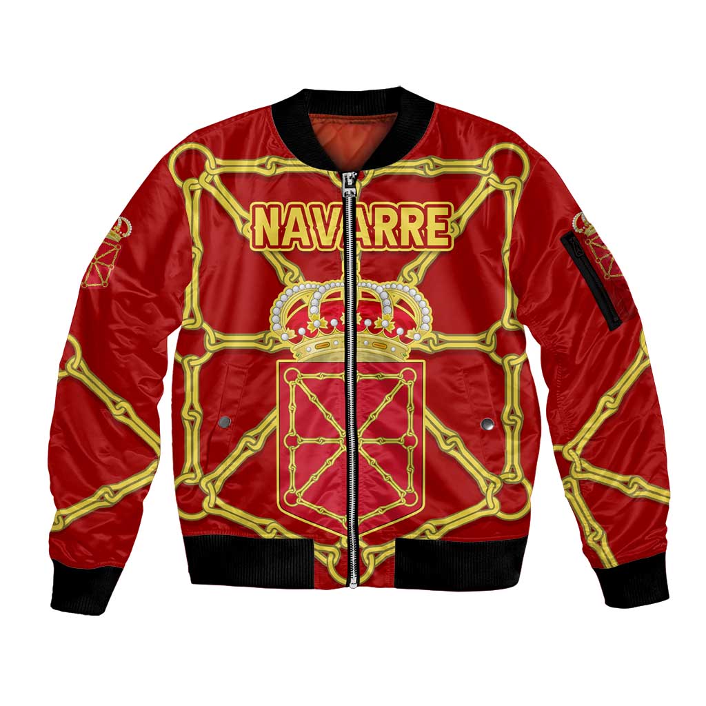 Navarre Flag Sleeve Zip Bomber Jacket Autonomous Community of Spain - Wonder Print Shop