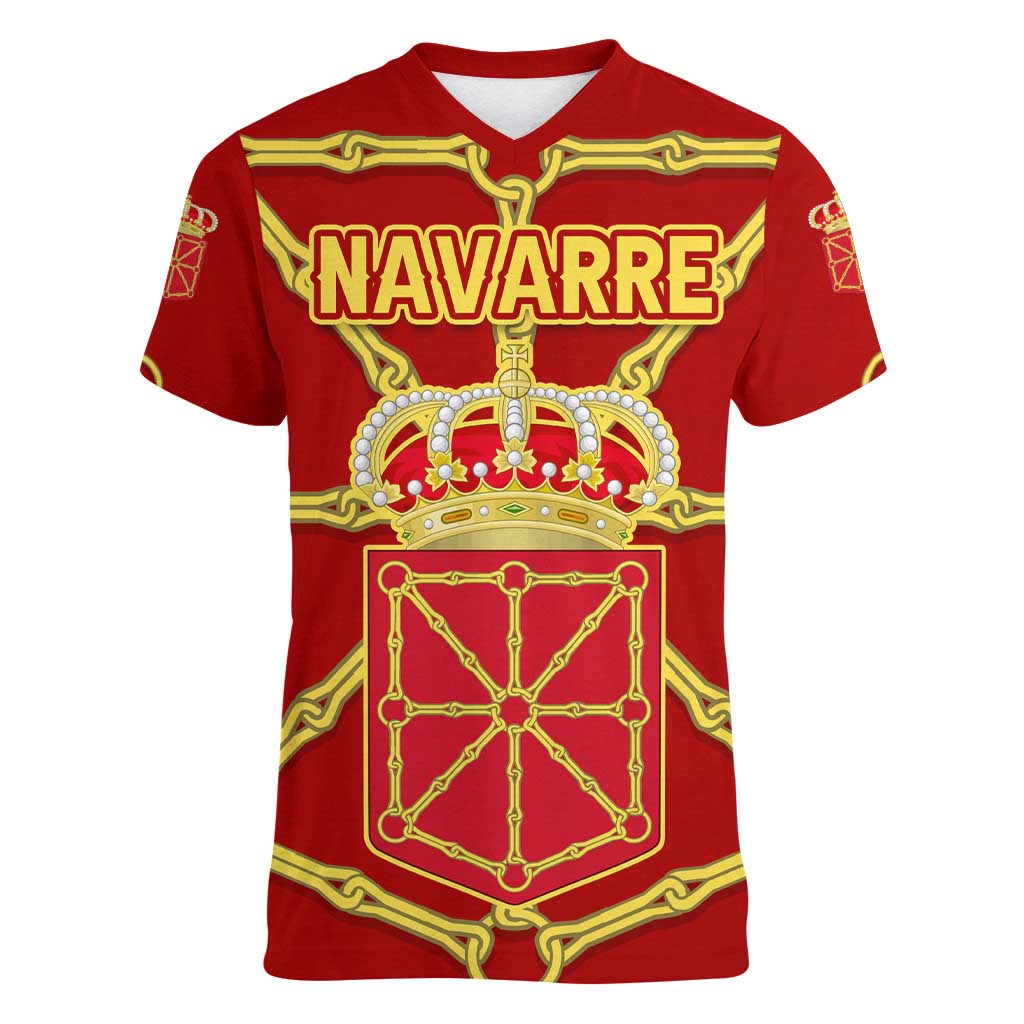 Navarre Flag Women V-Neck T-Shirt Autonomous Community of Spain - Wonder Print Shop
