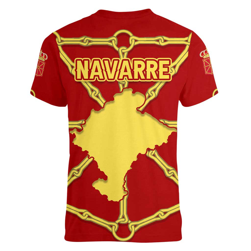 Navarre Flag Women V-Neck T-Shirt Autonomous Community of Spain - Wonder Print Shop