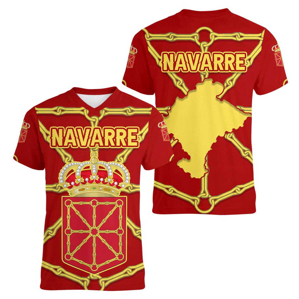 Navarre Flag Women V-Neck T-Shirt Autonomous Community of Spain - Wonder Print Shop