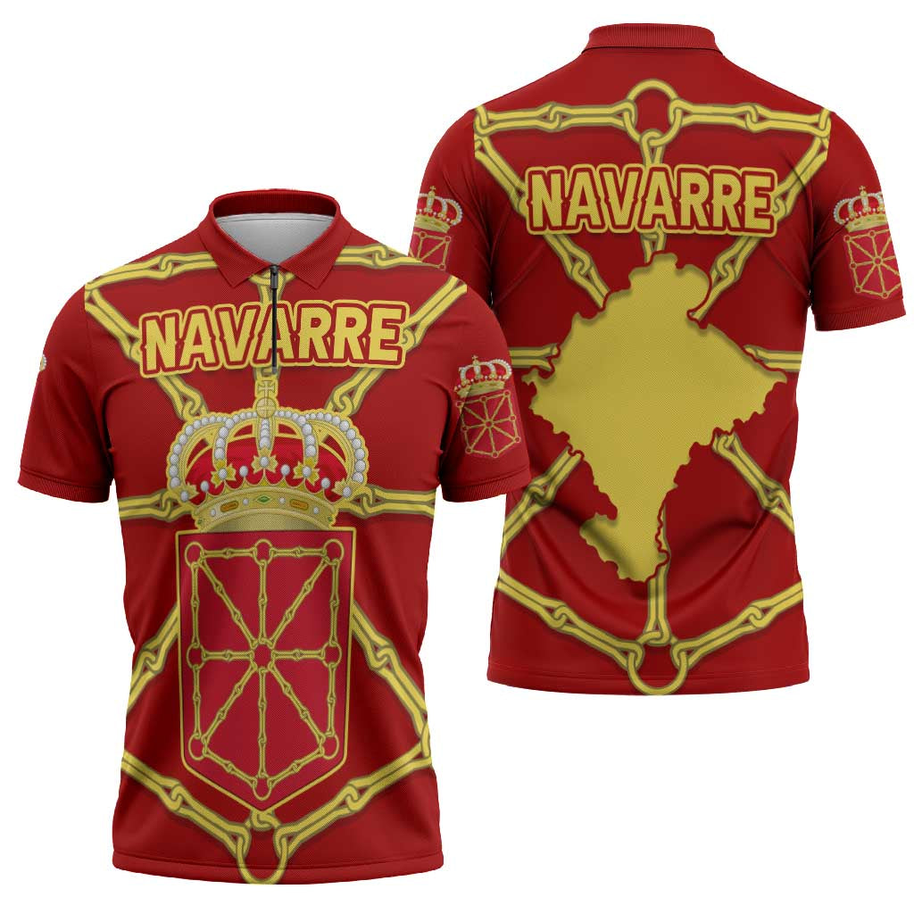 Navarre Flag Zipper Polo Shirt Autonomous Community of Spain - Wonder Print Shop