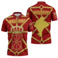 Navarre Flag Zipper Polo Shirt Autonomous Community of Spain - Wonder Print Shop