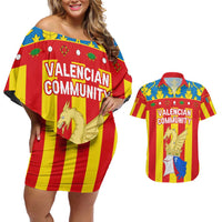 Valencian Community Flag Couples Matching Off Shoulder Short Dress and Hawaiian Shirt Autonomous Community of Spain - Wonder Print Shop